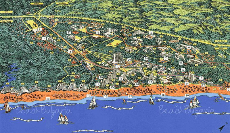 Map of Albena summer resort in Bulgaria